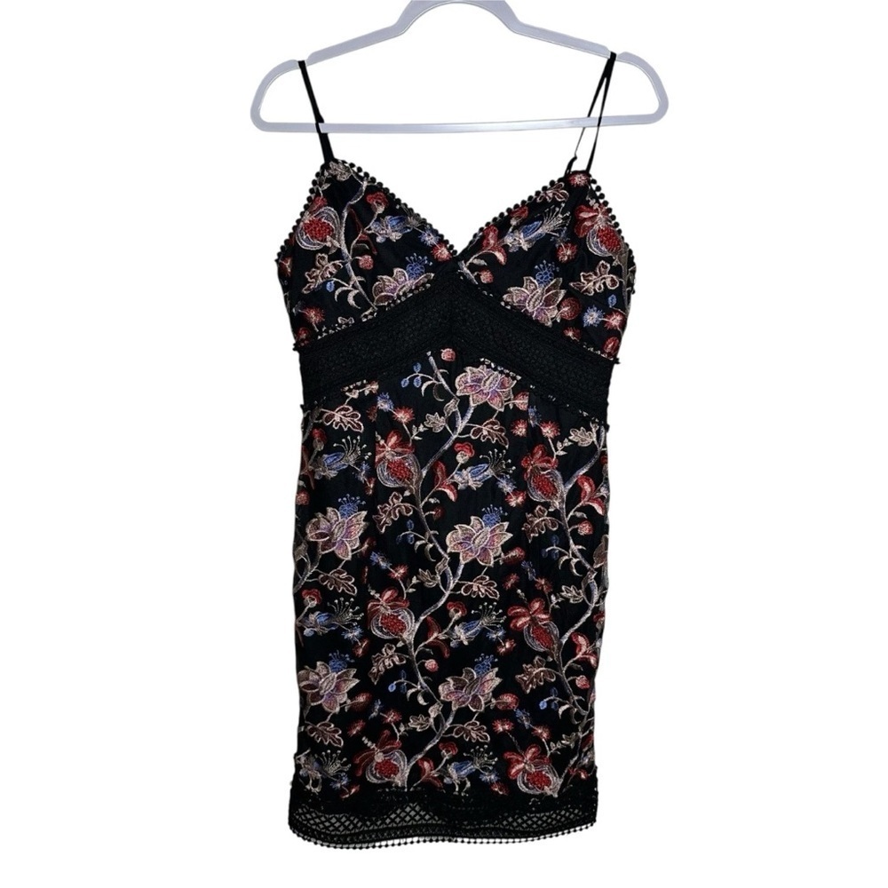 AQUA Womens Large Black Floral Embroidered Dress Sweetheart Strappy Party Event
